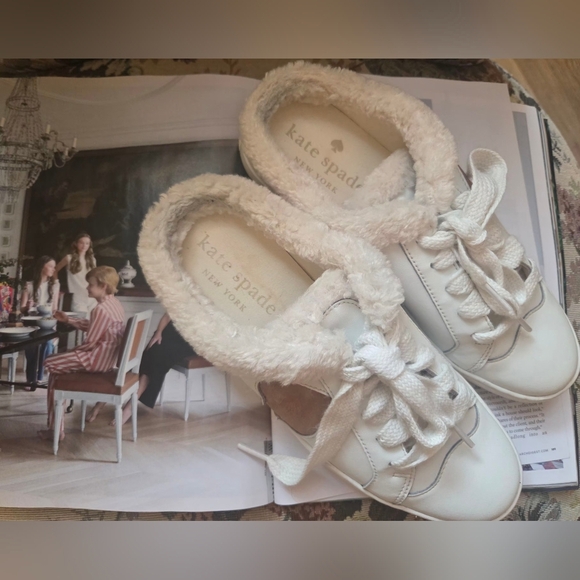 Kate Spade White Cream Cozy Slippers - Picture 2 of 5